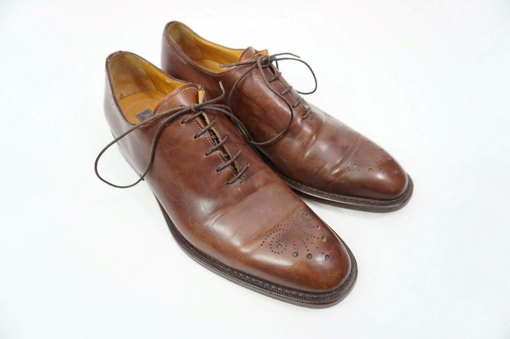 JOHNSTON & MURPHY 9 M USED BROWN LEATHER BROGUE TOPS OXFORDS/DRESS SHOES ITALY